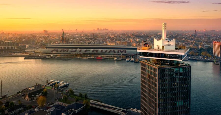 Amsterdam: A'DAM Lookout Entry Ticket with Burger - Riding up: elevator, light show, and the smartphone audio tour