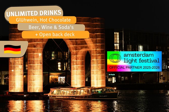 Amsterdam Light Festival Tour in German | Including Drinks - Night Lights, Warm Boat, German Stories