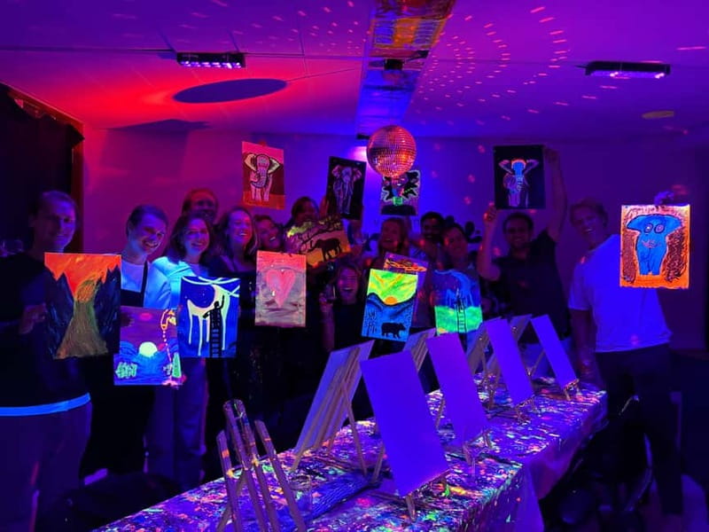 Amsterdam: Paint and Sip in the Dark at Rembrandt van Wine - Neon glow paint in the dark: easier than it sounds